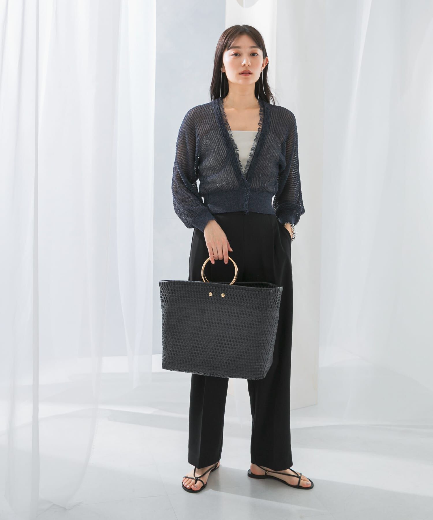 URBAN RESEARCH ROSSO「柄編みフリンジカーディガン」|カーディガン|