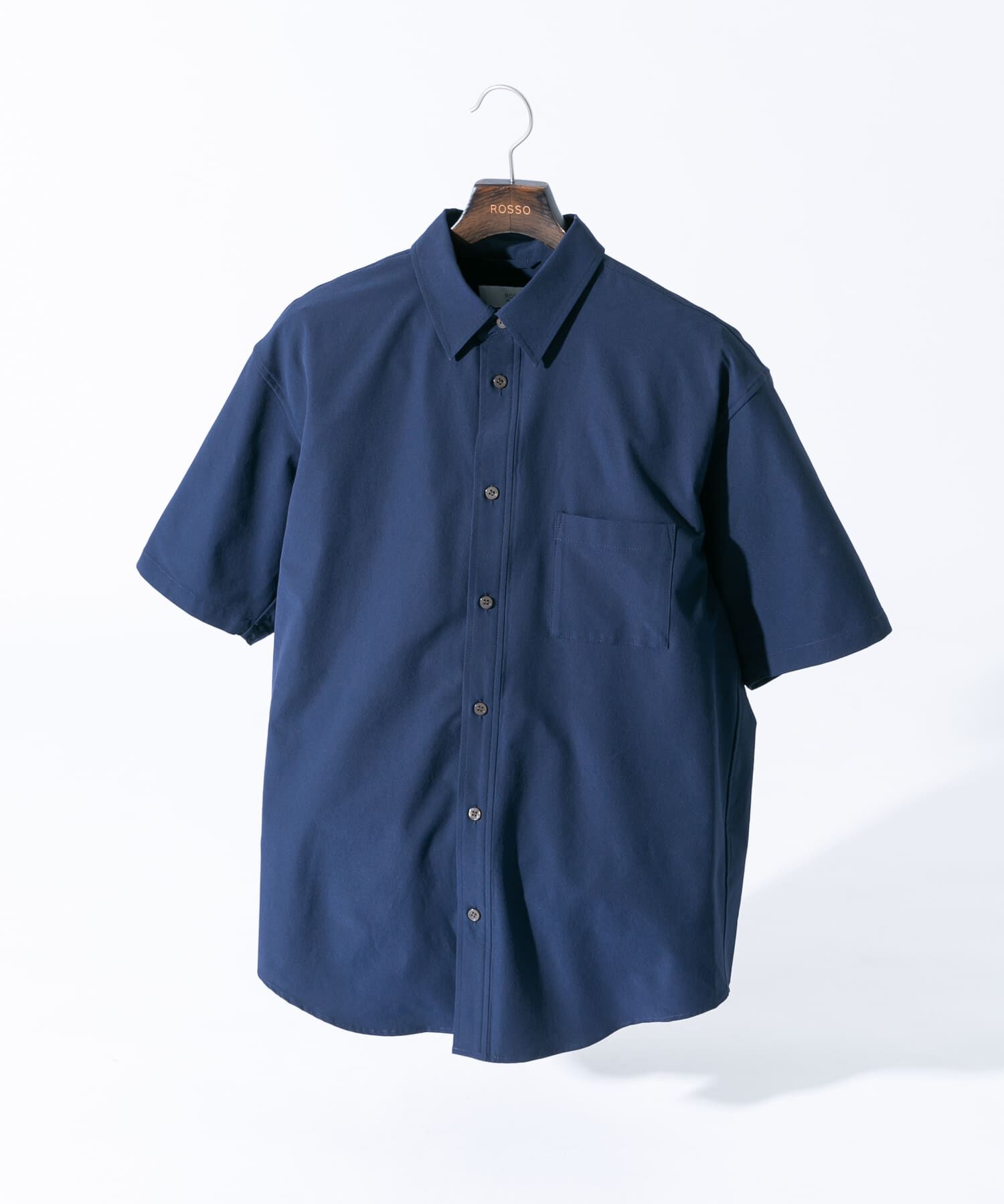 URBAN RESEARCH ROSSO「『XLサイズあり』マイクロサッカーレギュラーカラー半袖シャツ」|シャツ・ブラウス|ネイビー