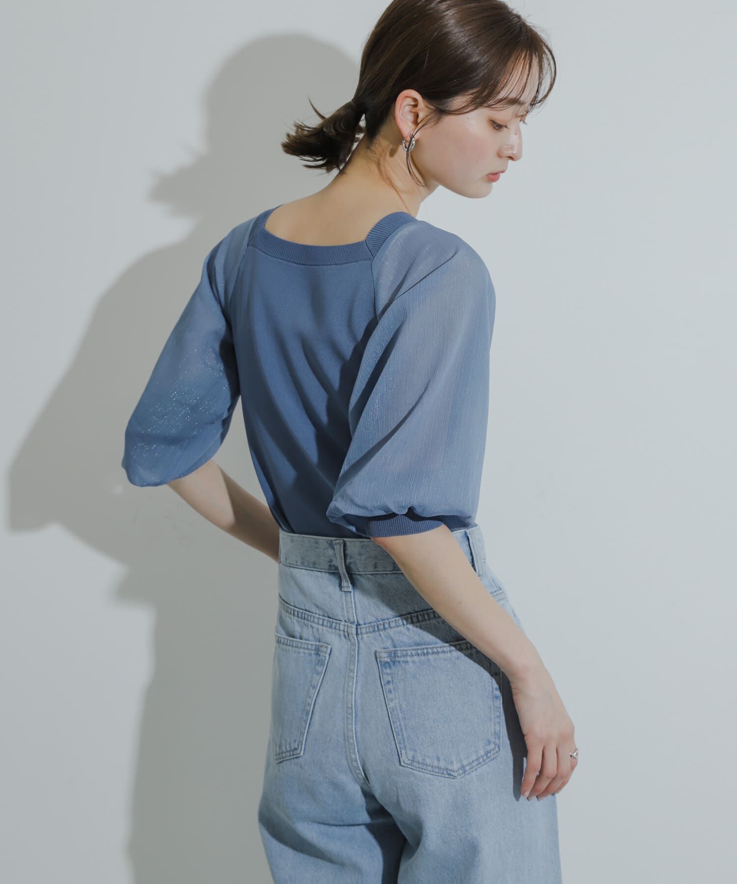 SENSE OF PLACE by URBAN RESEARCH「シアーボリュームスリーブセーター(5分袖)」|ニット・セーター|