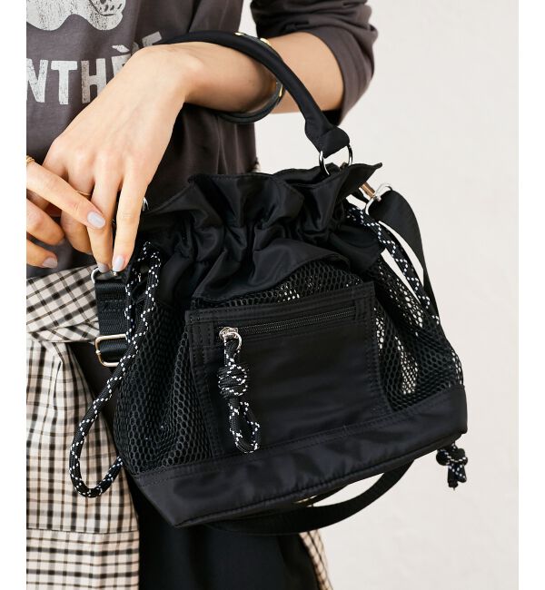  「メッシュフリルデザイン巾着バッグ」|ショルダー・メッセンジャー|