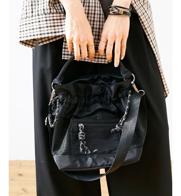  「メッシュフリルデザイン巾着バッグ」|ショルダー・メッセンジャー|