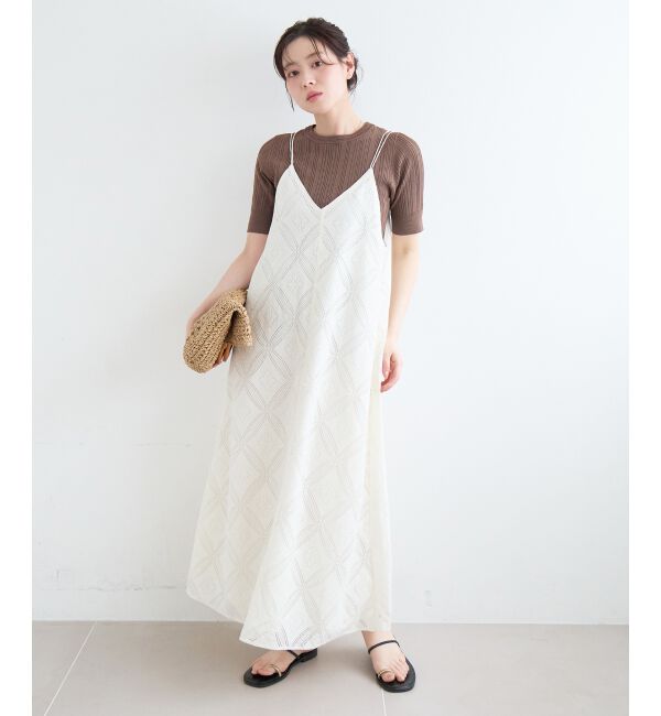  「パッチワーク風レースキャミワンピース」|ワンピース|