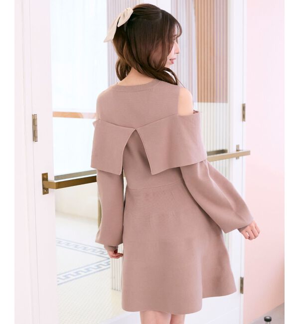  「ビジューリボンニットミニワンピース」|ワンピース|