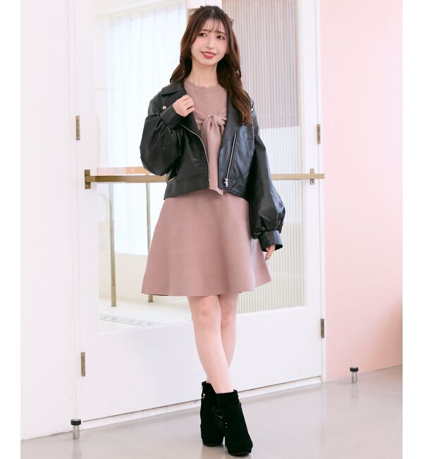  「ビジューリボンニットミニワンピース」|ワンピース|