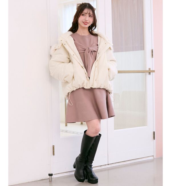  「ビジューリボンニットミニワンピース」|ワンピース|