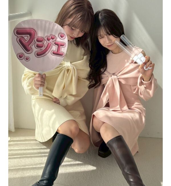  「ビジューリボンニットミニワンピース」|ワンピース|