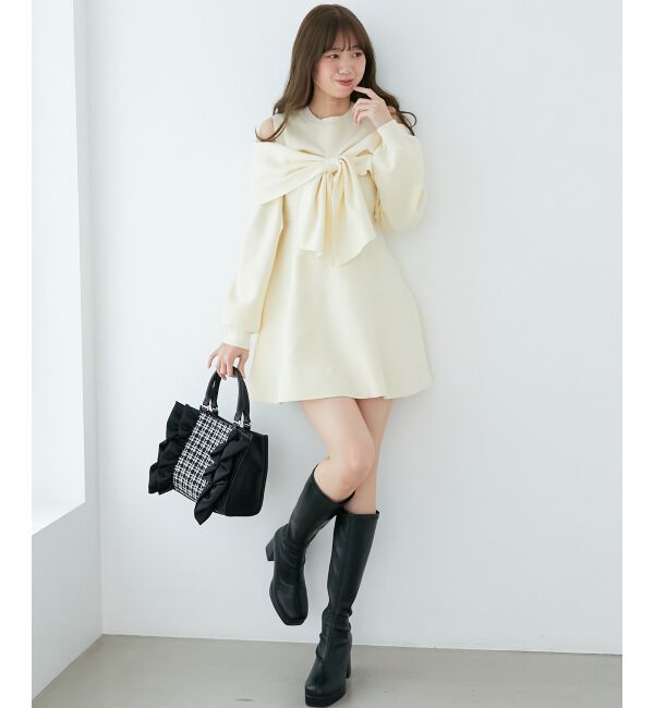  「ビジューリボンニットミニワンピース」|ワンピース|