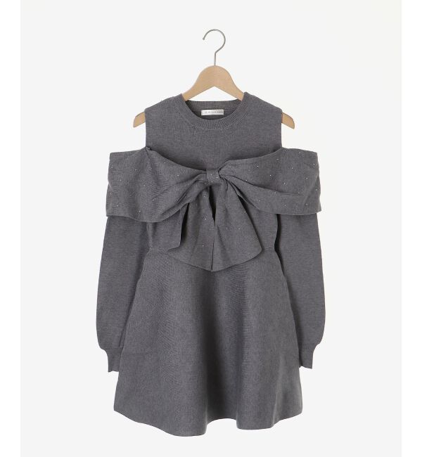  「ビジューリボンニットミニワンピース」|ワンピース|