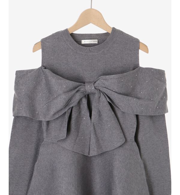  「ビジューリボンニットミニワンピース」|ワンピース|