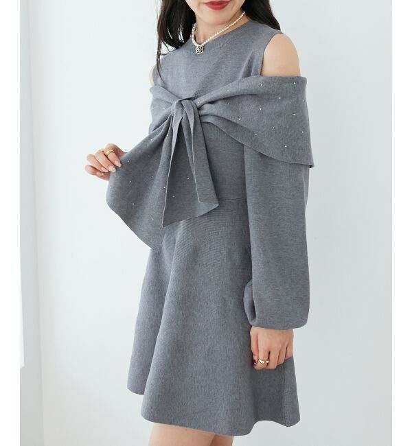  「ビジューリボンニットミニワンピース」|ワンピース|