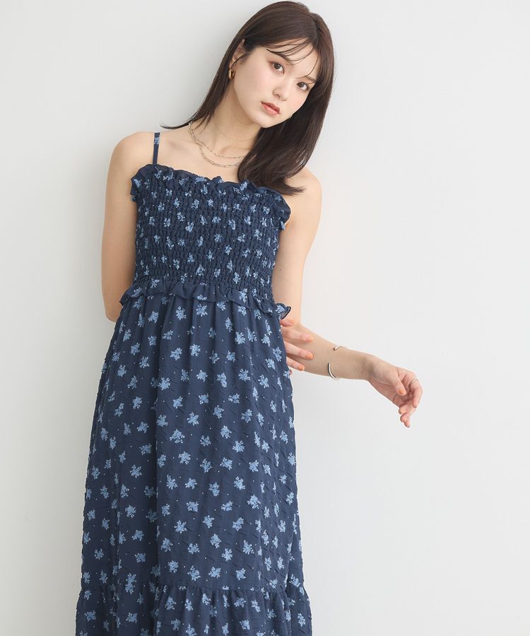 earth music&ecology「花柄シアーポップコーンキャミワンピース」|ワンピース|Navy