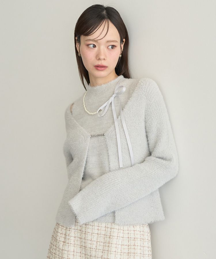 earth music&ecology「SET2点チャーム付きシャギーニット＋インナー」|カーディガン|