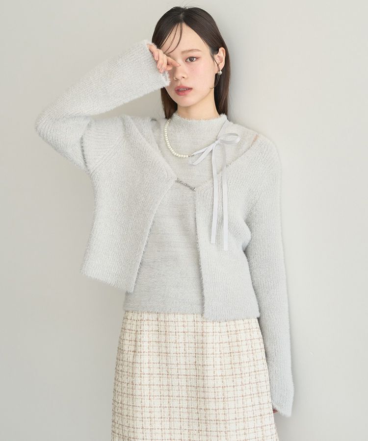 earth music&ecology「SET2点チャーム付きシャギーニット＋インナー」|カーディガン|