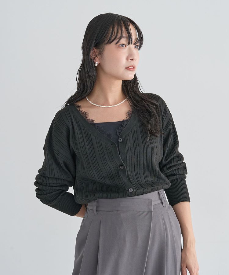 Green Parks「レースドッキングニットカーディガン」|カーディガン|Black