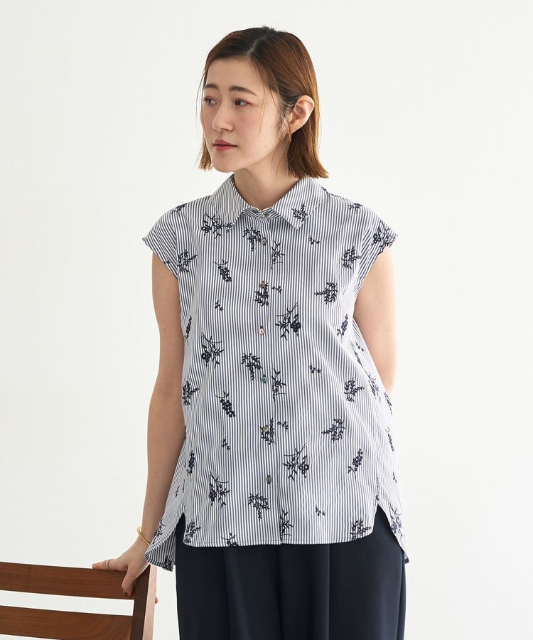YECCA VECCA「ストライプ柄フラワー刺繍シャツ」|シャツ・ブラウス|