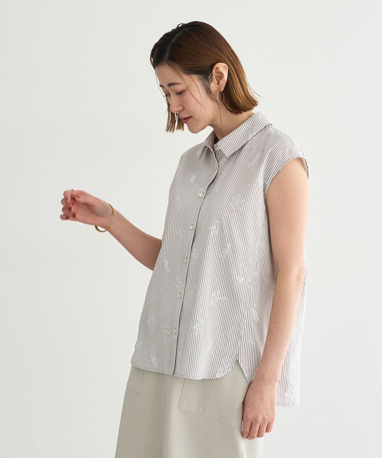 YECCA VECCA「ストライプ柄フラワー刺繍シャツ」|シャツ・ブラウス|