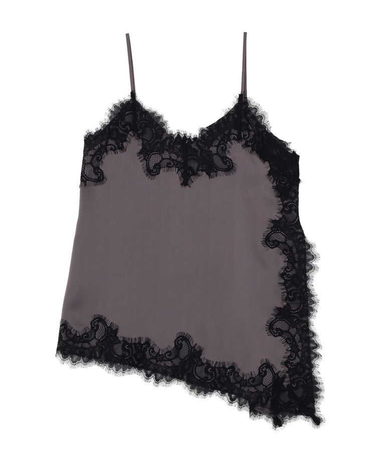 GARAGE OF GOOD CLOTHING「レースサテンアシンメトリーキャミソール」|キャミソール|Charcoal Gray