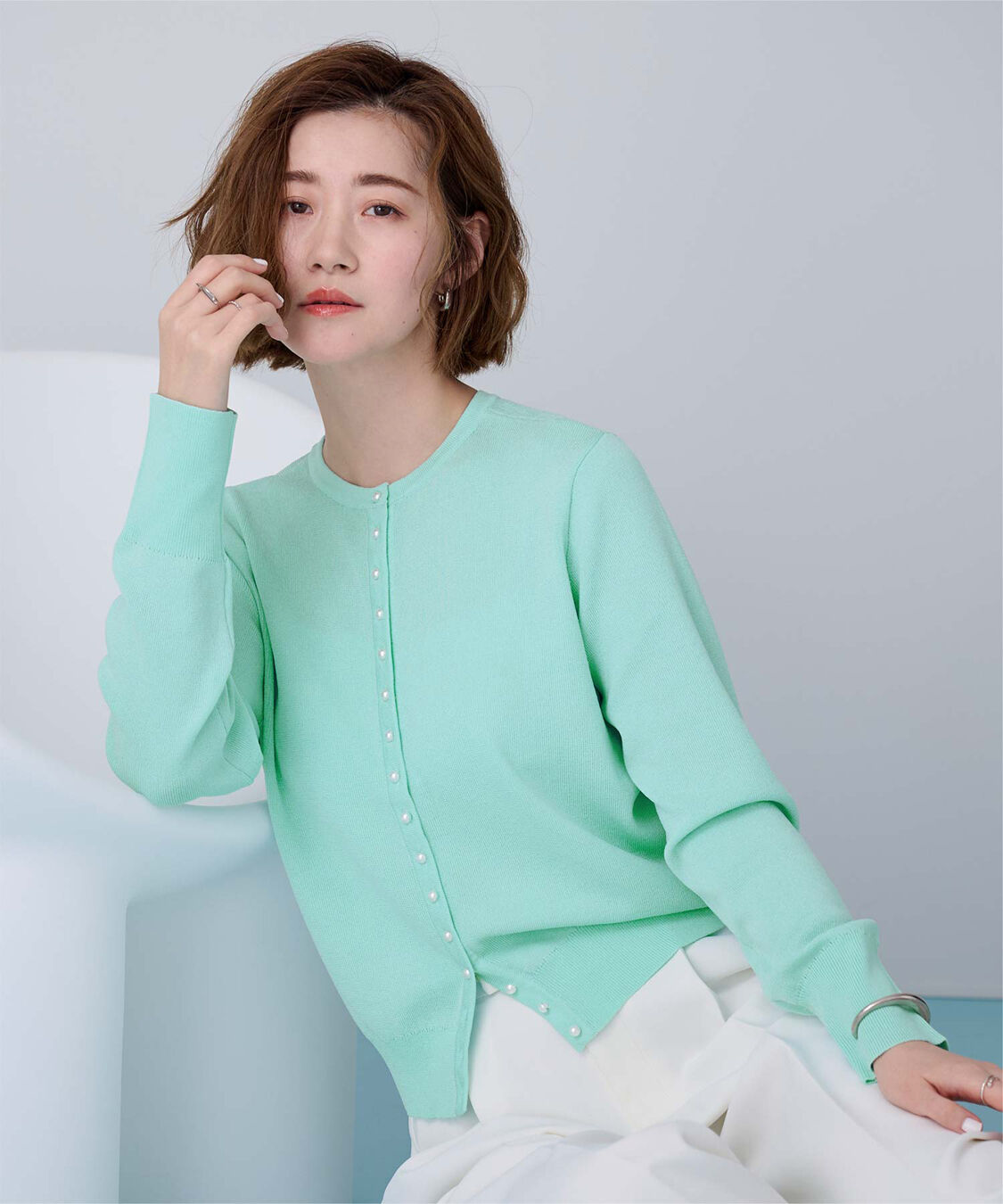 ur's「2wayパール釦ニットカーディガン」|ニット・セーター|ターコイズ