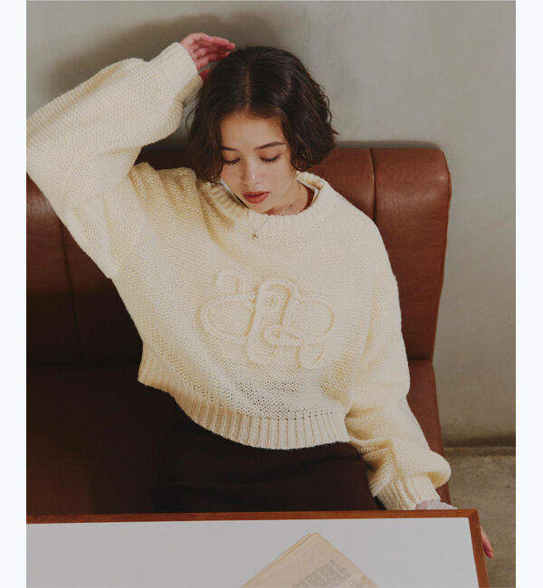 titivate「透かし編み刺繍クロップドプルオーバー」|ニット・セーター|アイボリー