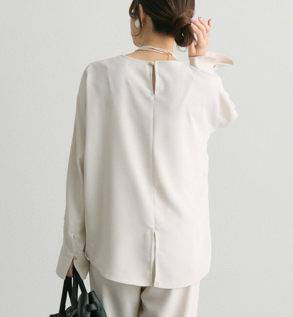  「【Du noir】ハンド風ステッチストレッチジョーゼットプルオーバー」|プルオーバー|