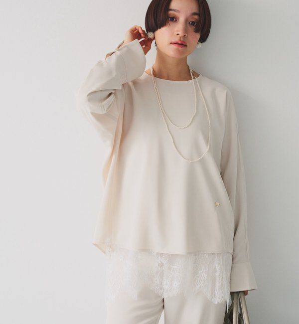  「【Du noir】ハンド風ステッチストレッチジョーゼットプルオーバー」|プルオーバー|