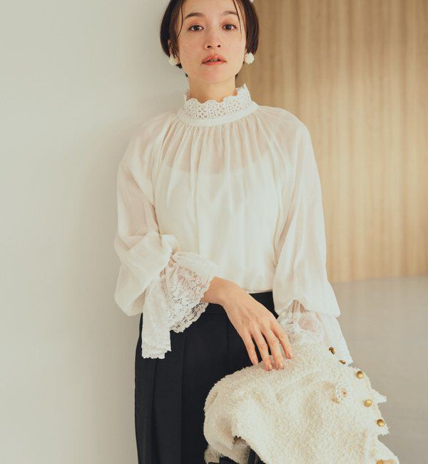  「襟袖レースプチハイネックブラウス」|プルオーバー|