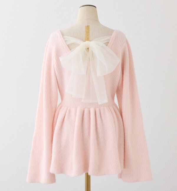  「バックリボンフェザーペプラムニット」|ニット・セーター|