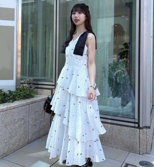  「【LouLoumei】肩リボンティアードロングワンピース」|その他|