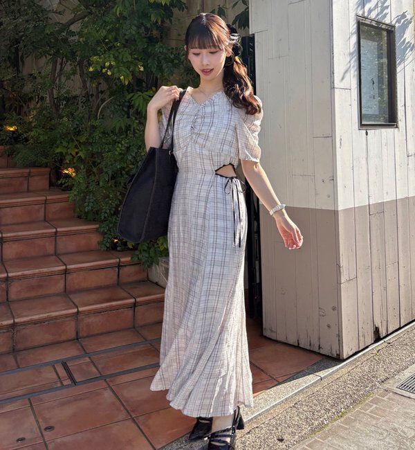  「【LouLoumei】サイドカットデザインチェックワンピース」|その他|