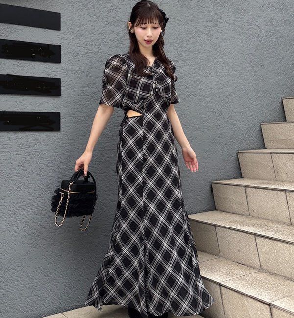  「【LouLoumei】サイドカットデザインチェックワンピース」|その他|