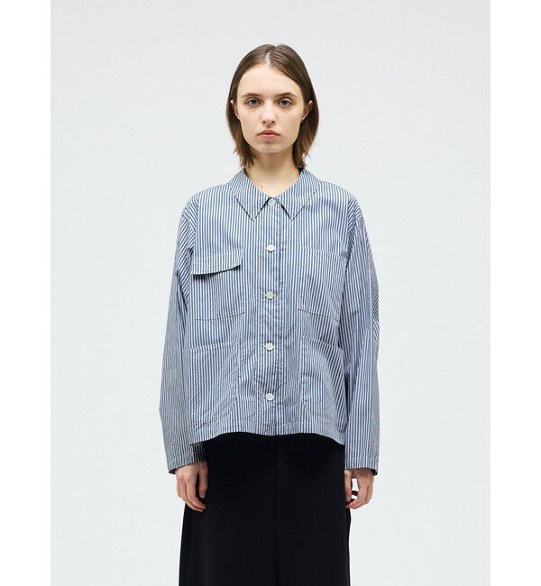 mizuiro ind「mizuiro ind ストライプカバーオール」|シャツ・ブラウス|ブルー