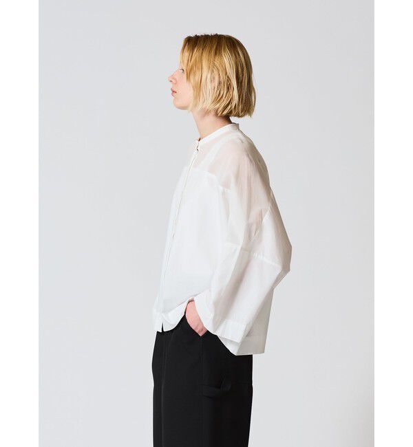 mizuiro ind「mizuiro ind シアーショルダースタンドカラーワイドシャツ」|シャツ・ブラウス|