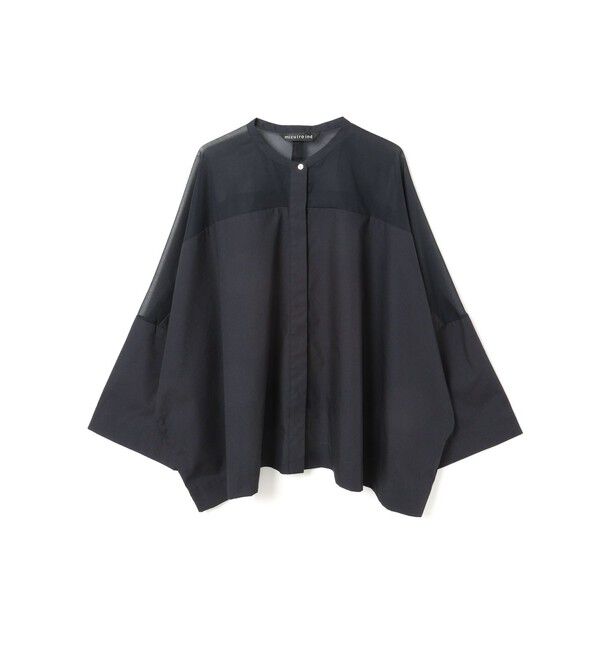 mizuiro ind「mizuiro ind シアーショルダースタンドカラーワイドシャツ」|シャツ・ブラウス|ネイビー