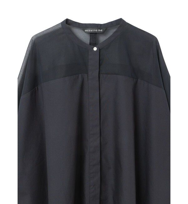 mizuiro ind「mizuiro ind シアーショルダースタンドカラーワイドシャツ」|シャツ・ブラウス|