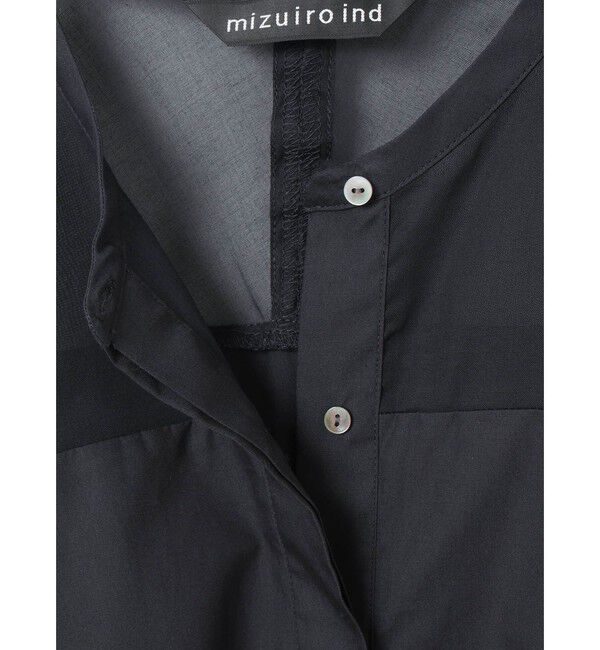 mizuiro ind「mizuiro ind シアーショルダースタンドカラーワイドシャツ」|シャツ・ブラウス|
