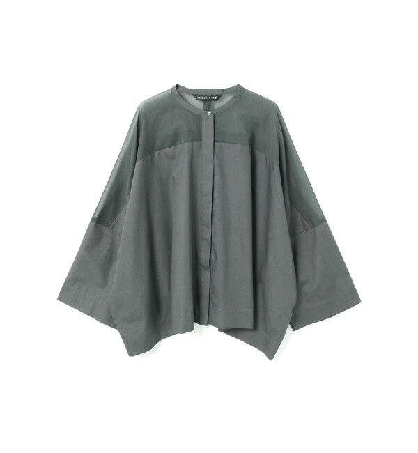 mizuiro ind「mizuiro ind シアーショルダースタンドカラーワイドシャツ」|シャツ・ブラウス|ダークグレー