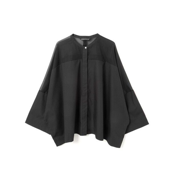 mizuiro ind「mizuiro ind シアーショルダースタンドカラーワイドシャツ」|シャツ・ブラウス|ブラック