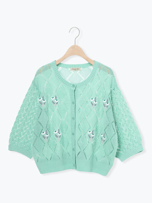 Samansa Mos2「ビーズ花刺繍カーディガン」|カーディガン|ミント