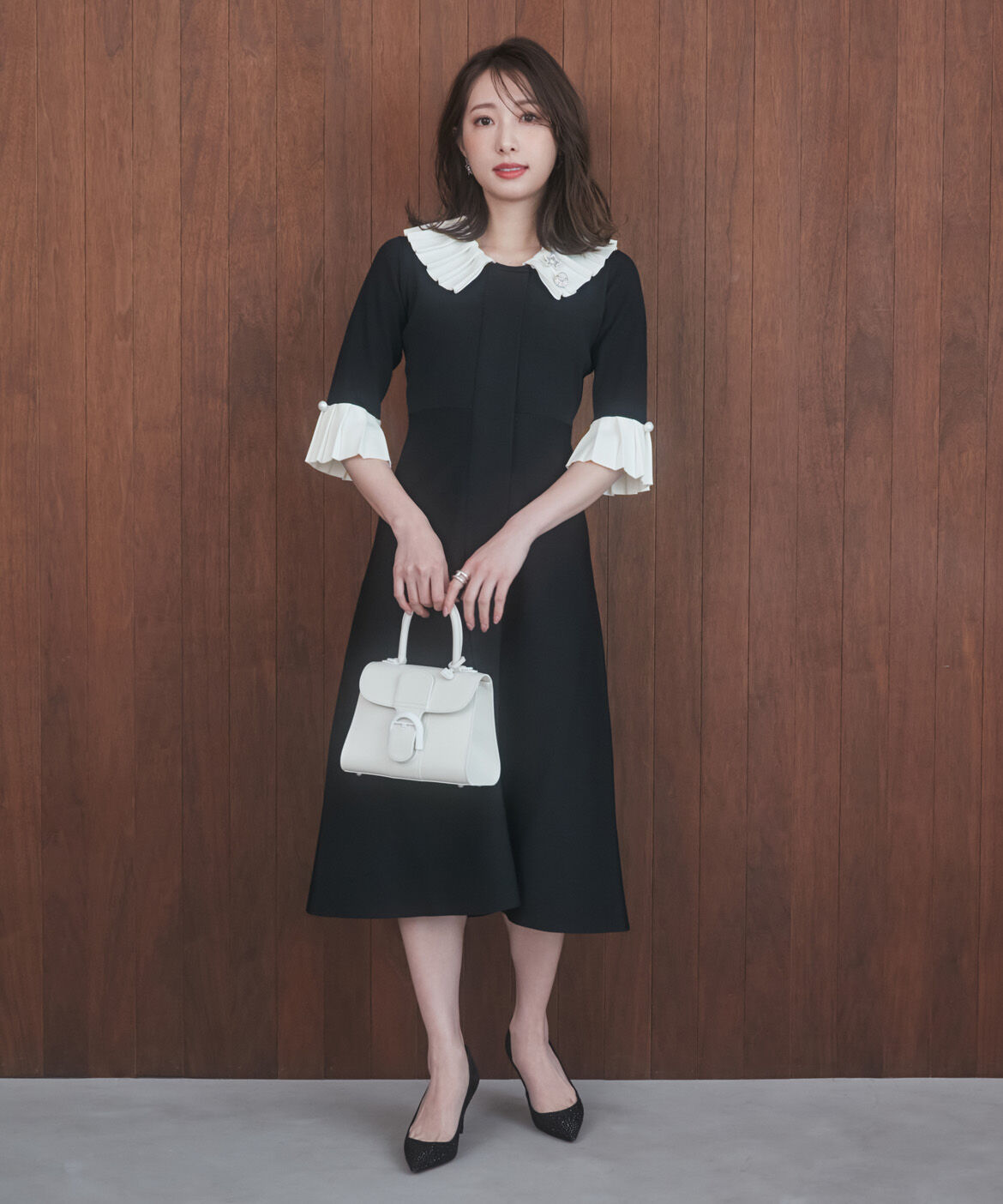 Maglie le cassetto「《大きいｻｲｽﾞ》華やかﾌﾟﾘｰﾂ今どきﾓｰﾄﾞﾆｯﾄﾜﾝﾋﾟｰｽ 」|ワンピース|ブラック