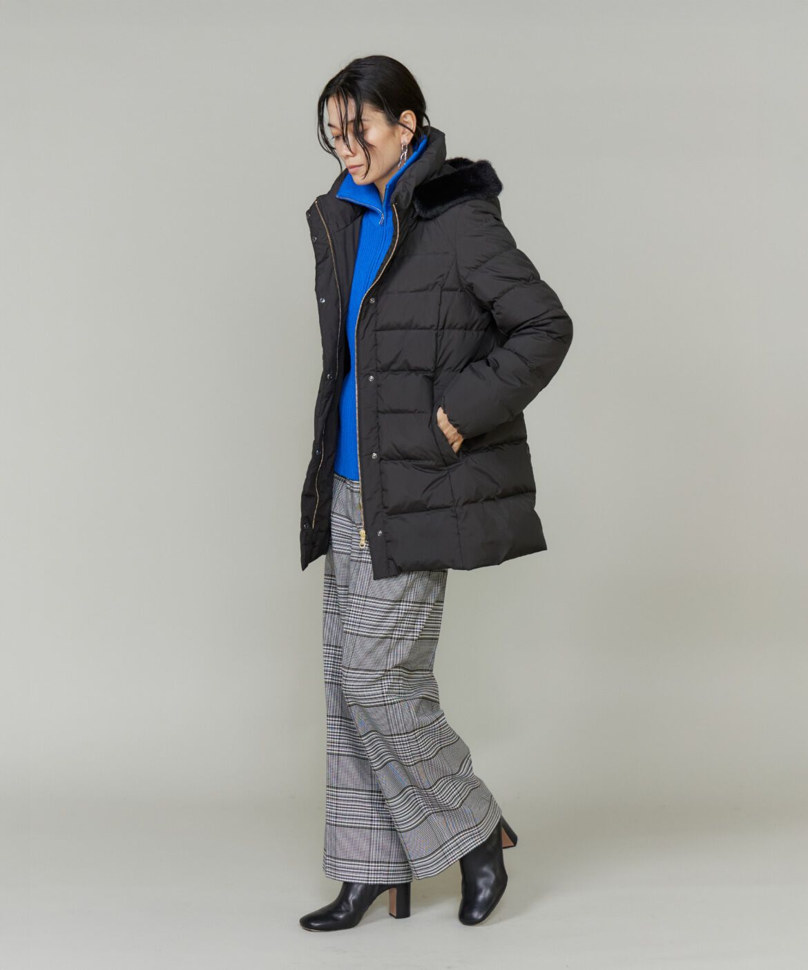 INED「ミドル丈 フェイクファーフードダウンコート」|ダウン|