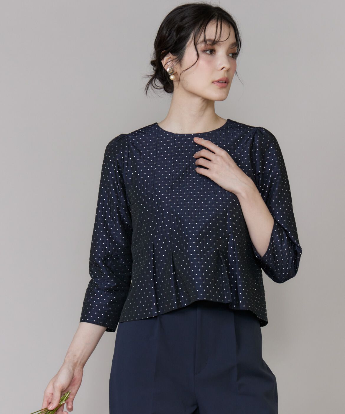 Maglie le cassetto「《プラスサイズ》ラメドットジャガードブラウス」|シャツ・ブラウス|