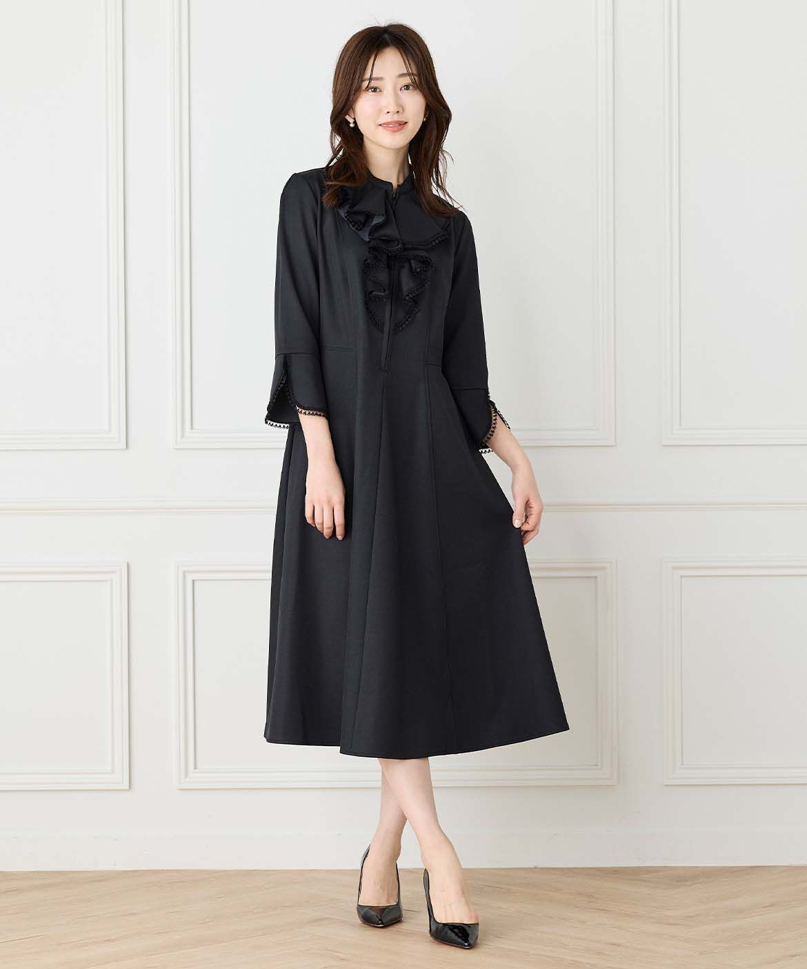 ef-de Black「ラッフル七分袖ワンピース」|ワンピース|