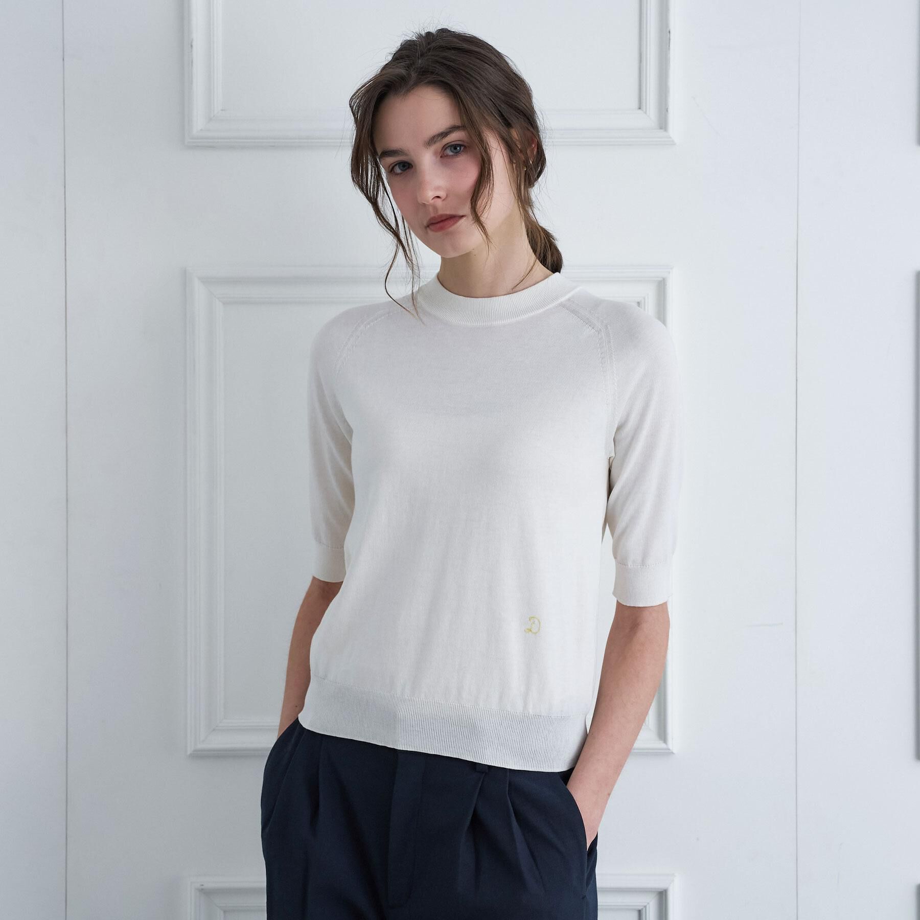 DRESSTERIOR「【ウォッシャブル】コットンシルクハーフスリーブニット」|ニット・セーター|