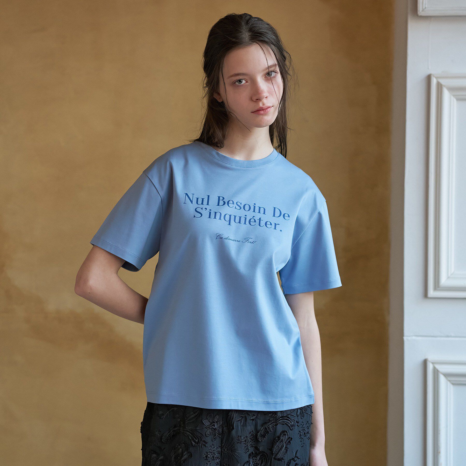 DRESSTERIOR「【接触冷感／抗菌防臭／消臭】アイスクリアコットンフレンチロゴT」|Tシャツ・カットソー|