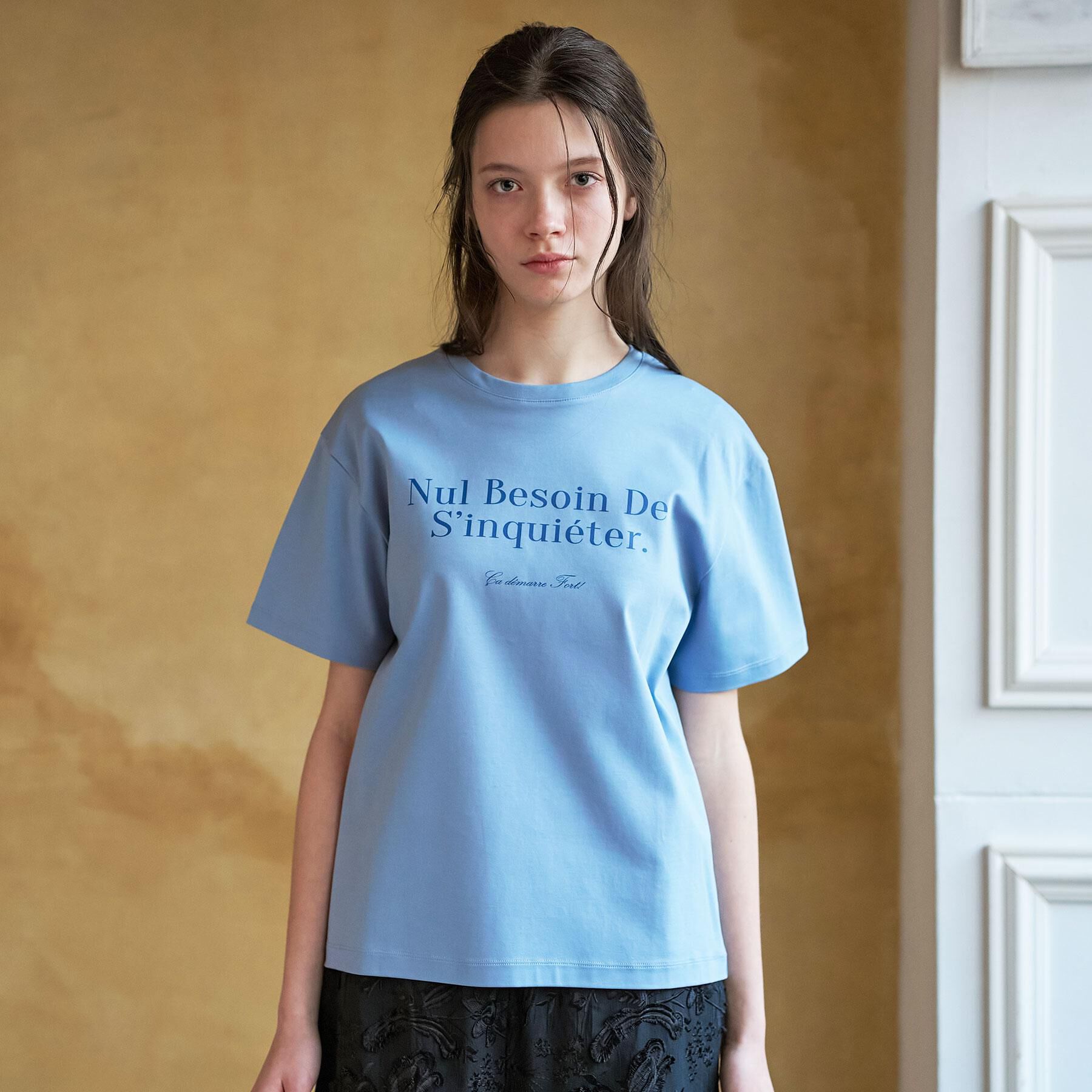 DRESSTERIOR「【接触冷感／抗菌防臭／消臭】アイスクリアコットンフレンチロゴT」|Tシャツ・カットソー|サックスブルー(09