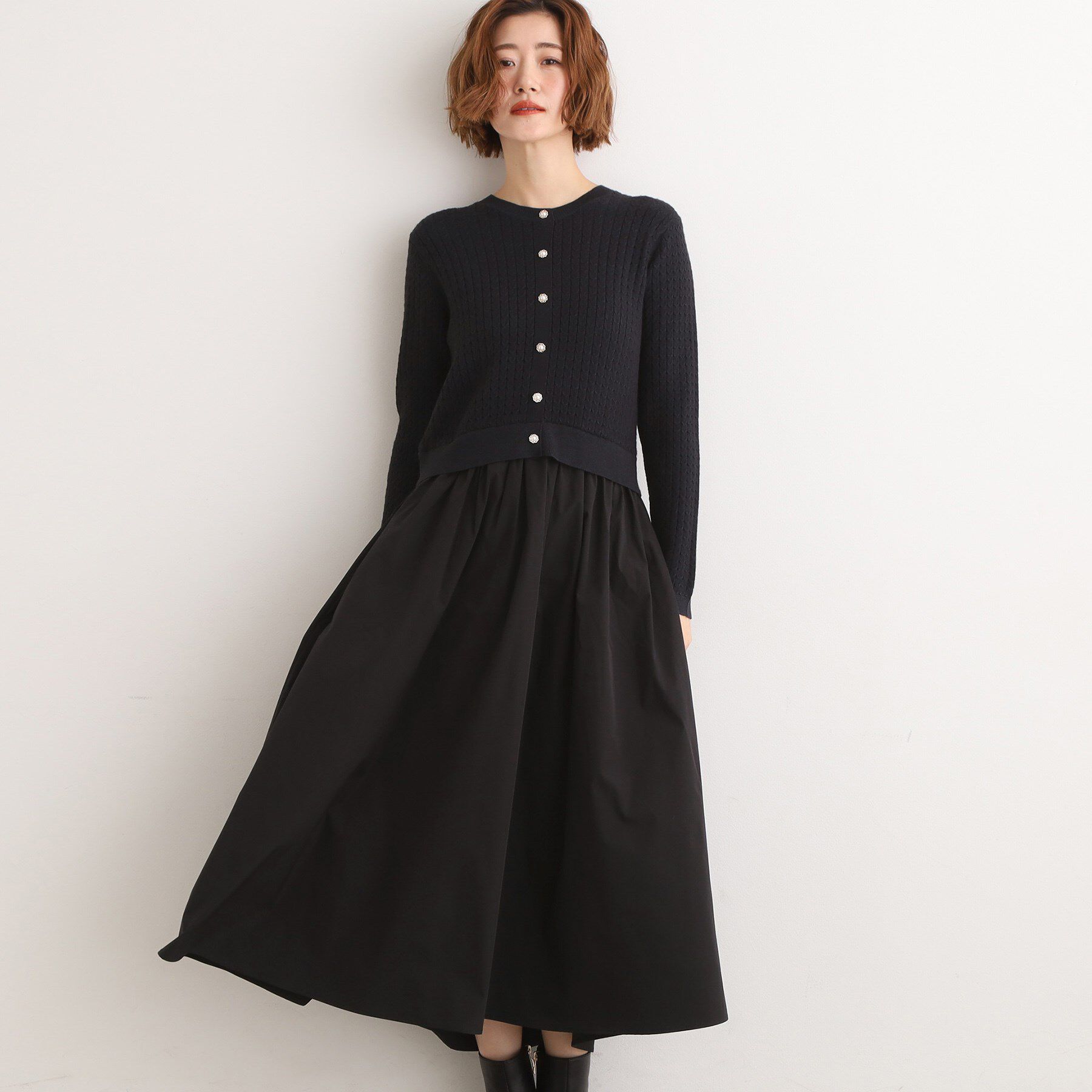 grove「ケーブルニットドッキングワンピース」|ワンピース|ブラック(019)