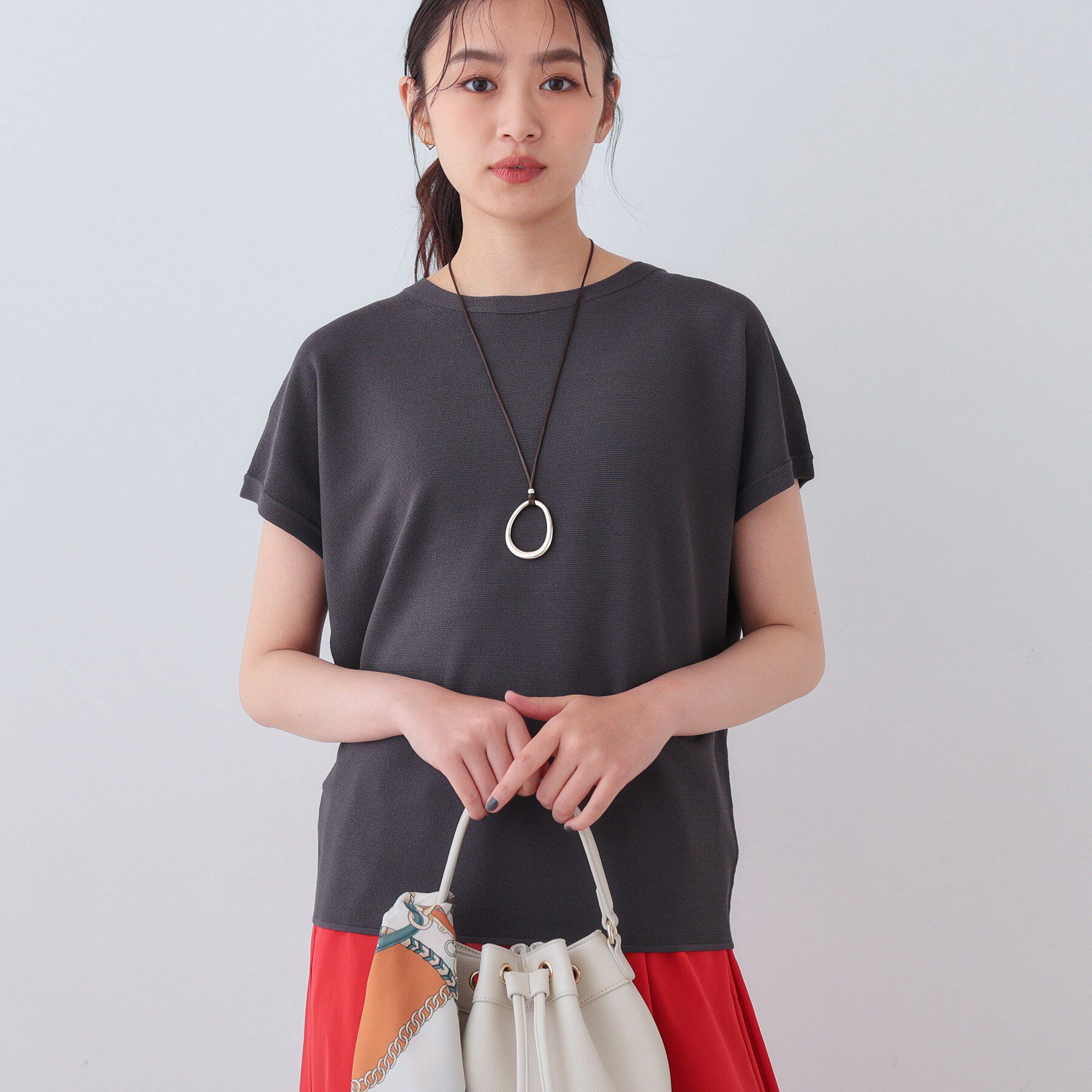 INDIVI「新色登場！【洗える／清涼感】レーヨンストレッチ フレンチスリーブニット」|ニット・セーター|