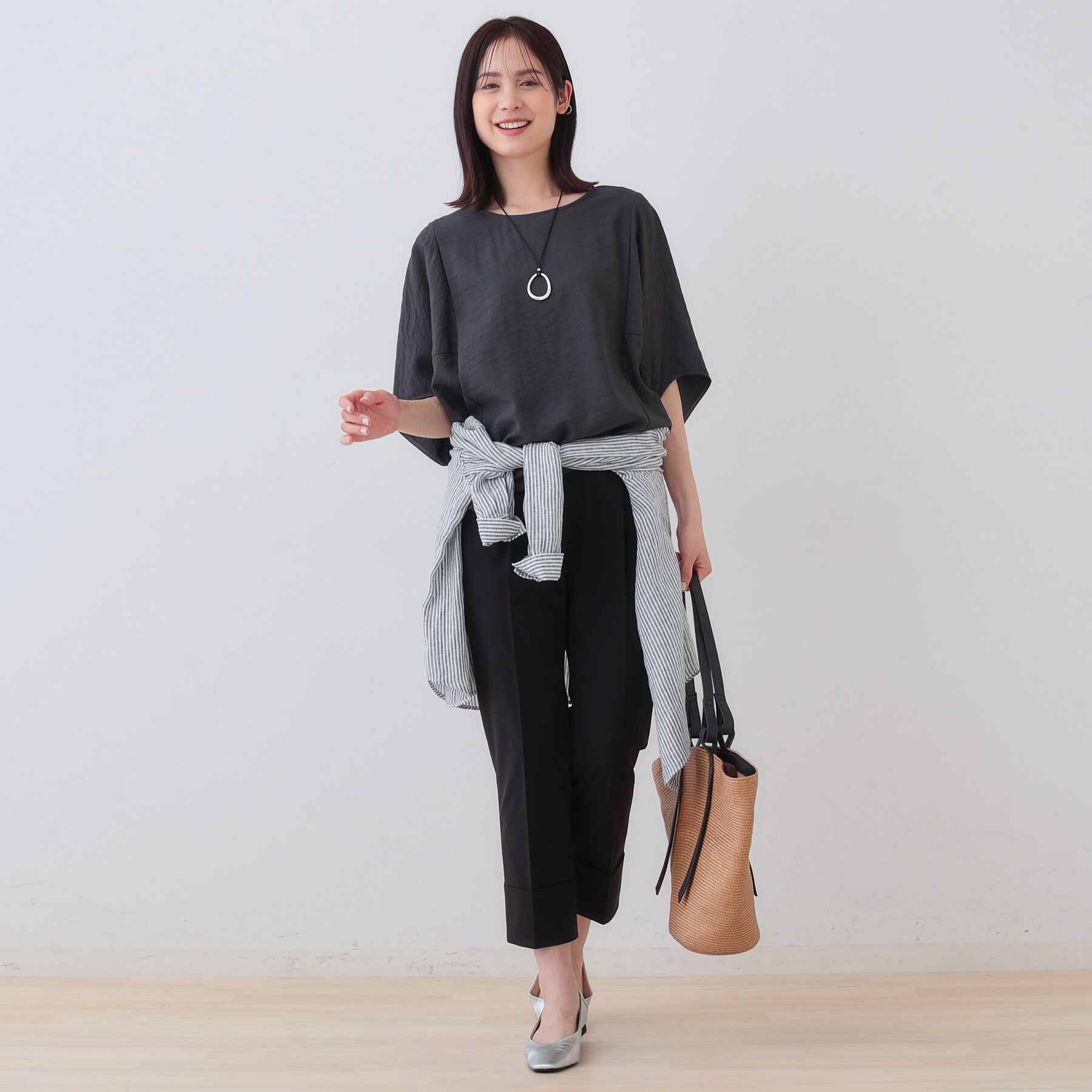 INDIVI「【洗える／5分袖／UVケア／SETUP可能】モモンガスリーブブラウス」|シャツ・ブラウス|