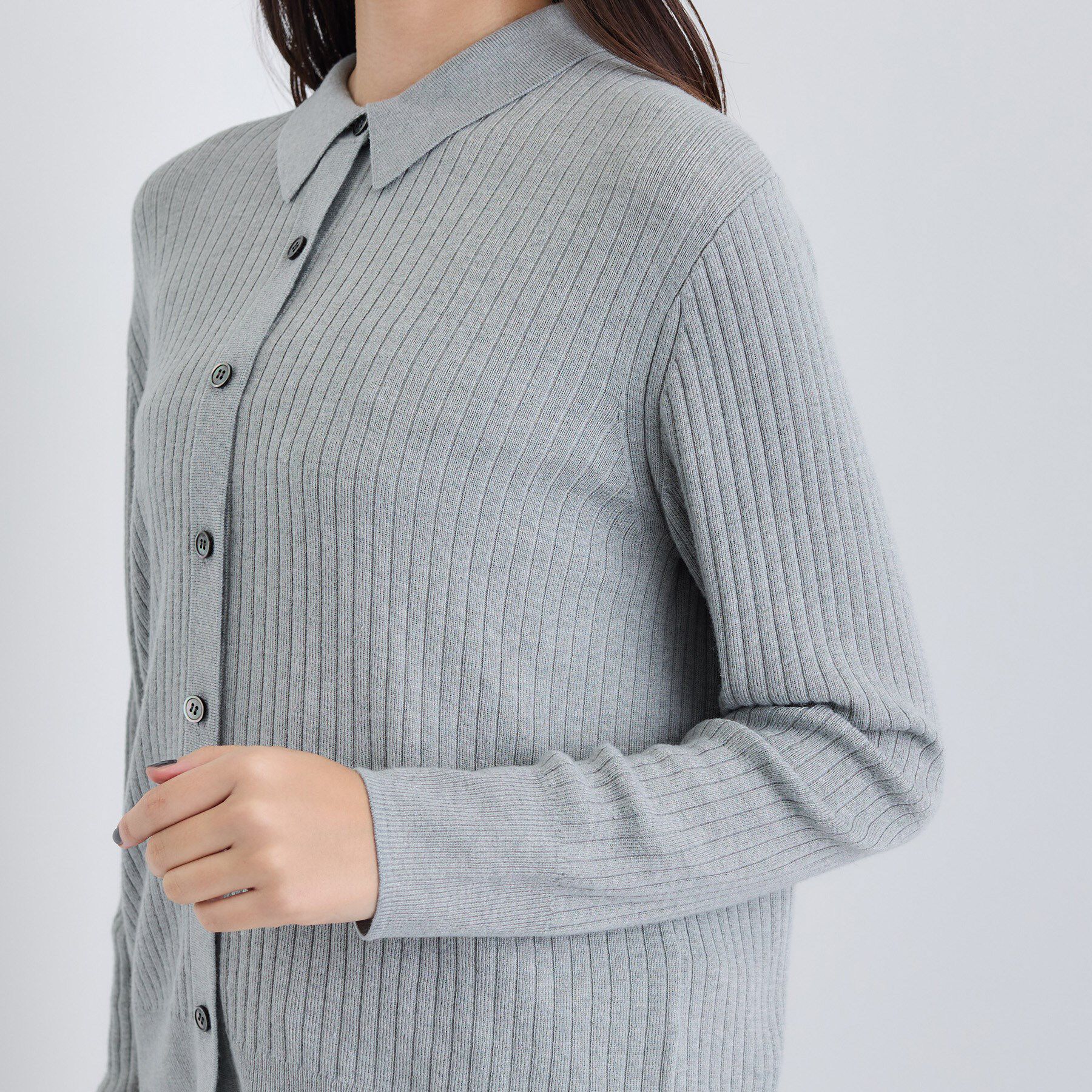 INDIVI「【トレンド】衿付きワイドリブニット」|カーディガン|