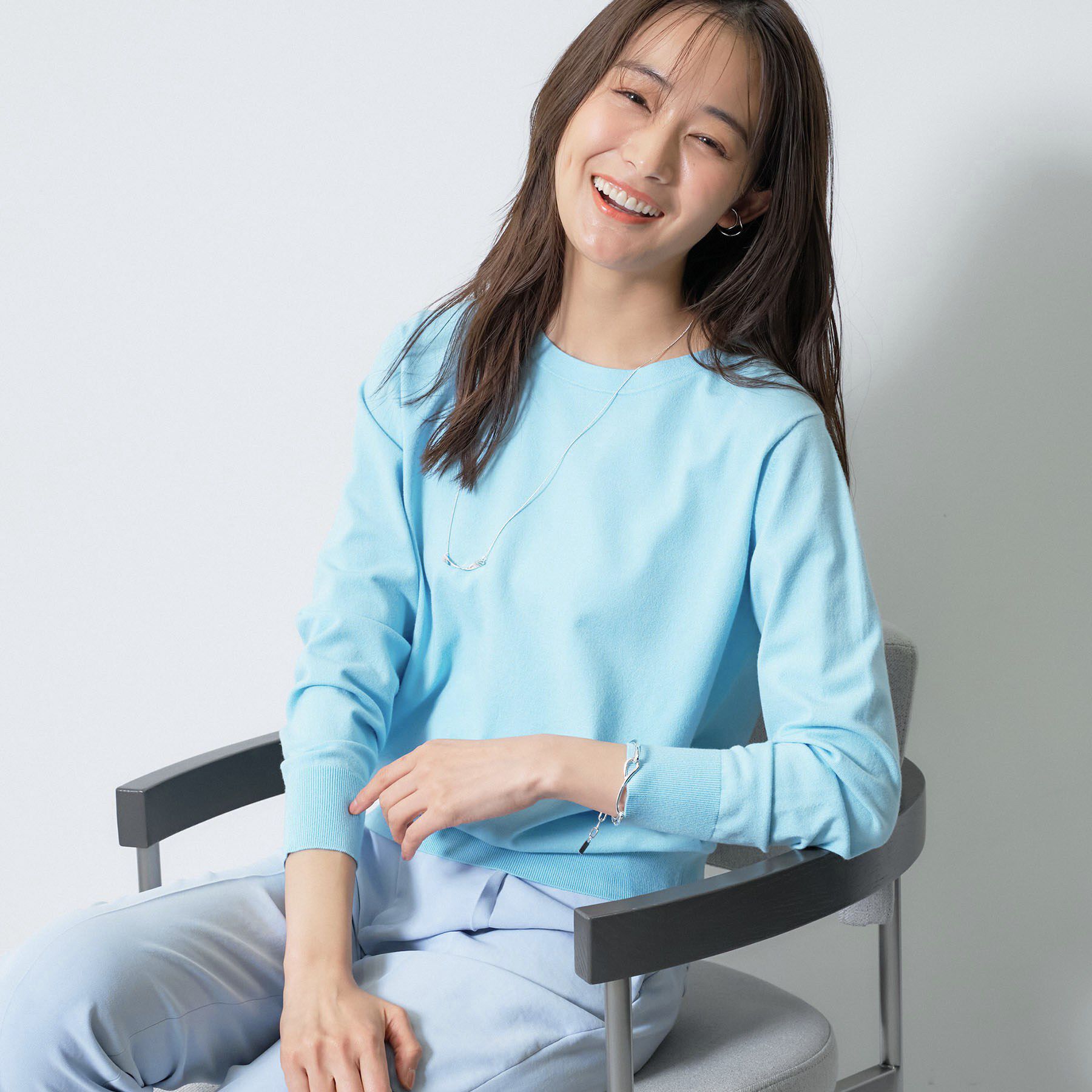 INDIVI「【洗える／アンサンブル可能】シンプルデザインニット」|ニット・セーター|ブルー(092)